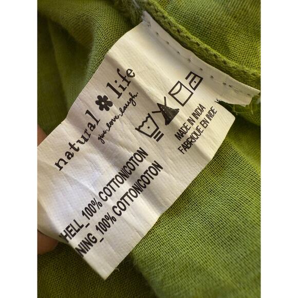 Natural Life Aimee Green Floral Puff Sleeve Mini Tunic Dress VNeck Boho Cotton S - Picture 4 of 12